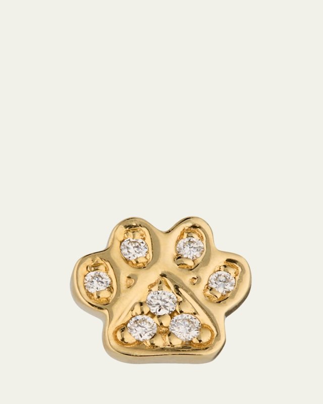 14K Gold & Diamond Mini Paw Stud Earring, Single